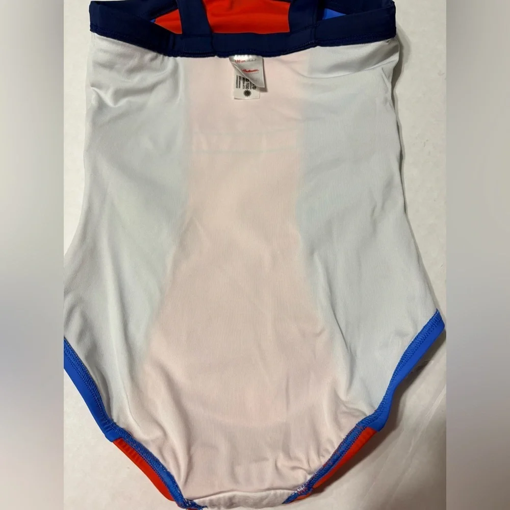 Hanna Andersson Little Girls 6-7 Color Block Blue and‎ Red One Piece Swimsuit